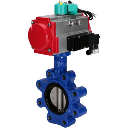 Затвор дисковый поворотный WBV1631E-2W-Fb-H Ду50 Ру16 LUG корпус - чугун QT450, диск - нержавеющая сталь 304, уплотнение - EPDM, с пневмоприводом PA-DA-065, пневмораспределителем 4M310-08 AC220V и магнитным переключателем ALS200D
