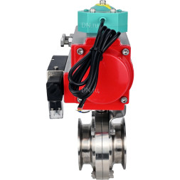 Затвор дисковый поворотный кламповый WBV3131E-2W-C-H Ду80 Ру10 корпус - пищевая нержавеющая сталь 304, уплотнение - EPDM, с пневмоприводом PA-DA-052, пневмораспределителем 4M310-08 AC220V и магнитным переключателем ALS200D