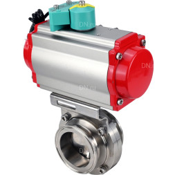 Затвор дисковый поворотный кламповый WBV3131E-2W-C-H Ду80 Ру10 корпус - пищевая нержавеющая сталь 304, уплотнение - EPDM, с пневмоприводом PA-DA-052, пневмораспределителем 4M310-08 AC220V и магнитным переключателем ALS200D