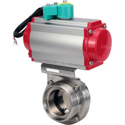 Затвор дисковый поворотный WBV3131S-2W-T-H Ду20 Ру10 резьбовой, пищевая нержавеющая сталь 304, уплотнение - Silicon, с пневмоприводом PA-DA-052 и магнитным переключателем ALS200D