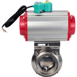 Затвор дисковый поворотный WBV3131S-2W-T-H Ду20 Ру10 резьбовой, пищевая нержавеющая сталь 304, уплотнение - Silicon, с пневмоприводом PA-DA-052 и магнитным переключателем ALS200D