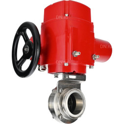 Затвор дисковый поворотный WBV3131E-2W-C-H Ду20 Ру10 кламповый, корпус - пищевая нержавеющая сталь 304, уплотнение - EPDM, с электроприводом QT-EX-005M-O2-220VAC-У1 с моментной муфтой и штурвалом