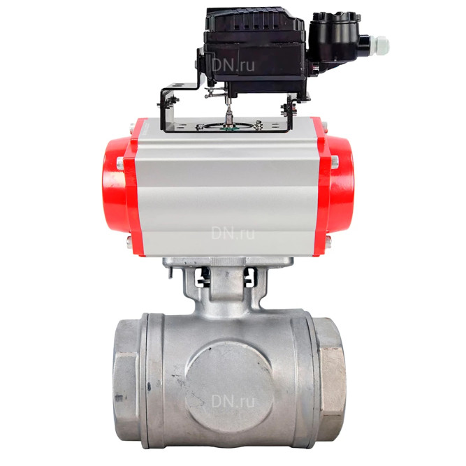 Кран шаровой BV3232P(4pc)-SP-3WL-T-ISO-H WDVF Ду40 Ру63 стандартнопроходной, 3-ходовой L-тип, внутренняя резьба, нержавеющая сталь AISI 316, с пневмоприводом PA-DA-083 и электропневматическим поворотным позиционером YT-1000RSN без обратной связи в Барнауле