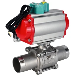 Кран шаровой BV3131P(3pc)-FP-W-ISO-H LONG Ду50 Ру40 полнопроходной, корпус - нержавеющая сталь 304, уплотнение - PTFE, под приварку, с пневмоприводом PA-DA-083, пневмораспределителем 4M310-08 AC220V и магнитным переключателем ALS200D
