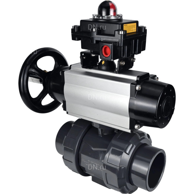 Кран шаровой BV4242E-FP-GRM-ISO Дн20 Ру10 полнопроходной, корпус - НПВХ, шар - НПВХ, уплотнение - EPDM, с пневмоприводом PA-DA-105-1 и БКВ APL-410N EX в Барнауле