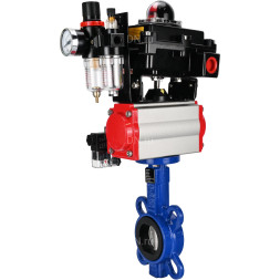 Затвор дисковый поворотный WBV1432N-2W-Fb-H Ду200 Ру16, корпус - чугун GGG50, диск - нержавеющая сталь 316L, уплотнение - NBR, с пневмоприводом PA-DA-130, пневмораспределителем 4M310-08 DC24V, БКВ APL-410N EX, БПВ AFC2000