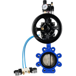 Затвор дисковый поворотный WBV1616E-2W-Fb-H Ду150 Ру16 LUG корпус - чугун QT450, диск - чугун QT450, уплотнение - EPDM, с пневмоприводом PA-DA-105-1, пневмораспределителем 4V320-08 AC220V, БКВ APL-210N и БПВ AFC2000