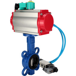 Затвор дисковый поворотный WBV1132N-2W-Fb-H Ду40 Ру16 корпус - чугун GG25, диск - нержавеющая сталь 316L, уплотнение - NBR, с пневмоприводом PA-DA-052, пневмораспределителем 4V320-10 AC220V и магнитным переключателем ALS200D