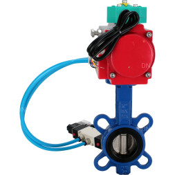 Затвор дисковый поворотный WBV1132N-2W-Fb-H Ду40 Ру16 корпус - чугун GG25, диск - нержавеющая сталь 316L, уплотнение - NBR, с пневмоприводом PA-DA-052, пневмораспределителем 4V320-10 AC220V и магнитным переключателем ALS200D