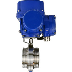 Затвор дисковый поворотный WBV3131E-2W-T-H Ду32 Ру10 резьбовой, корпус - пищевая нержавеющая сталь 304, уплотнение - EPDM, с электроприводом QT-N-005M-O2-380VAC-У1 с моментной муфтой и штурвалом