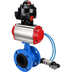 Затвор дисковый поворотный WBV1313E-2W-F-H Ду65 Ру16 фланцевый, корпус - чугун GGG40, диск - чугун GGG40, уплотнение - EPDM, с пневмоприводом PA-DA-105, пневмораспределителем 4V320-08 AC220V и БКВ APL-510N EX