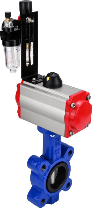 Затвор дисковый поворотный WBV1631N-2W-Fb-H Ду50 Ру16 LUG корпус - чугун QT450, диск - нержавеющая сталь 304, уплотнение - NBR, с пневмоприводом PA-SA-083, пневмораспределителем 4M310-08 DC24V и БПВ AFC2000 в Барнауле