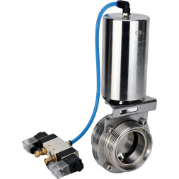 Затвор дисковый поворотный WBV3131S-2W-T-H Ду40 Ру10 резьбовой, пищевая нержавеющая сталь 304, уплотнение – Silicon, с пневмоприводом PA-SA-85 и пневмораспределителем 4V320-10 AC220V