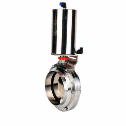 Затвор дисковый поворотный WBV3131E-2W-W-H Ду150 Ру10, пищевая нержавеющая сталь 304, уплотнение - EPDM, под приварку, с пневмоприводом PA-DA-108 двойного действия