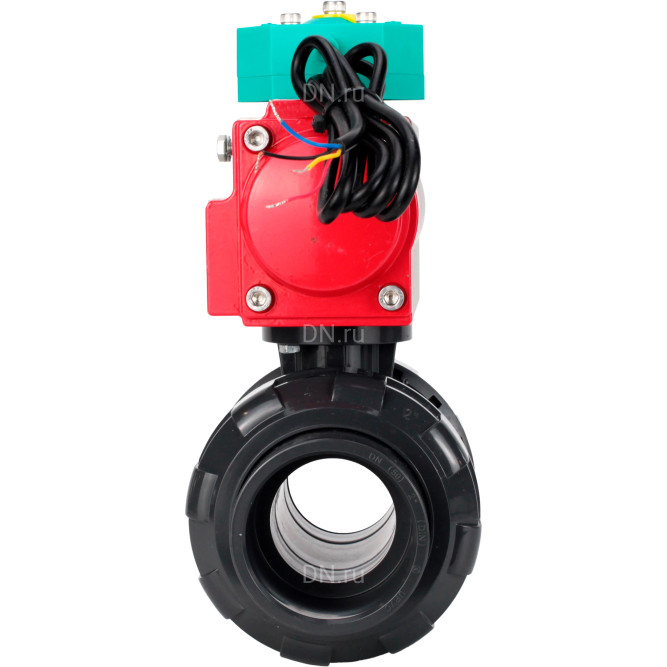 Кран шаровой BV4242E-FP-GRM-ISO Дн20 Ру10 полнопроходной, корпус - НПВХ, шар - НПВХ, уплотнение - EPDM, с пневмоприводом PA-DA-052 и магнитным переключателем ALS200D в Барнауле
