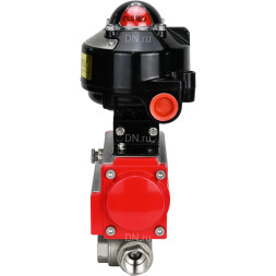 Кран шаровой BV3232P(4pc)-SP-3WL-T-ISO-H 1 1/4″ Ду32 Ру63 стандартнопроходной трехходовой L-тип, нержавеющая сталь SS316, внутренняя резьба, уплотнение - PTFE, с пневмоприводом PA-DA-52 и БКВ APL-510N-EX