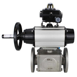 Кран шаровой BV3232P(4pc)-FP-3WL-F Ду100 Ру16 полнопроходной трехходовой, фланцевый, корпус - нержавеющая сталь SS316, с пневмоприводом PA-DA-105-1 двойного действия, пневмораспределителем 4V320-10 AC220V и БКВ APL-410N EX