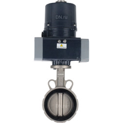 Затвор дисковый поворотный WBV3232V-2W-Fb-H Ду125 Ру16, корпус - нержавеющая сталь 316L, диск - нержавеющая сталь 316L, уплотнение - Viton, с электроприводом QTSA-N-014EM-O0-220VAC с пружинным возвратом