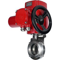 Затвор дисковый поворотный WBV3131E-2W-W-H Ду15 Ру10 под приварку, корпус - пищевая нержавеющая сталь 304, уплотнение - EPDM, с электроприводом QT-EX-005M-O2-380VAC-У1 с моментной муфтой и штурвалом