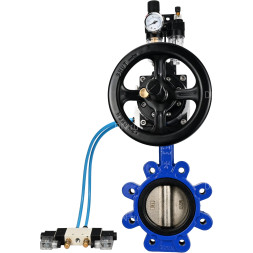 Затвор дисковый поворотный WBV1616E-2W-Fb-H Ду150 Ру16 LUG корпус - чугун QT450, диск - чугун QT450, уплотнение - EPDM, с пневмоприводом PA-DA-105-1, пневмораспределителем 4V320-10 AC220V и БПВ AFC2000