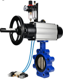 Затвор дисковый поворотный WBV1616E-2W-Fb-H Ду150 Ру16 LUG корпус - чугун QT450, диск - чугун QT450, уплотнение - EPDM, с пневмоприводом PA-DA-105-1, пневмораспределителем 4V320-10 AC220V и БПВ AFC2000