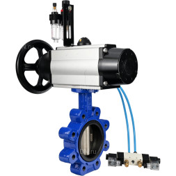 Затвор дисковый поворотный WBV1616E-2W-Fb-H Ду150 Ру16 LUG корпус - чугун QT450, диск - чугун QT450, уплотнение - EPDM, с пневмоприводом PA-DA-105-1, пневмораспределителем 4V320-10 AC220V и БПВ AFC2000