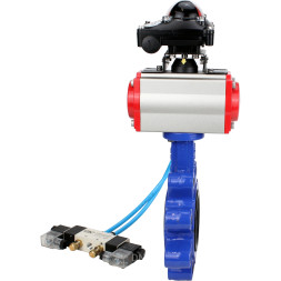 Затвор дисковый поворотный WBV1616N-2W-Fb-H Ду80 Ру16 LUG корпус - чугун QT450, диск - чугун QT450, уплотнение - NBR, с пневмоприводом PA-DA-083, пневмораспределителем 4V320-08 AC220V и БКВ APL-210N