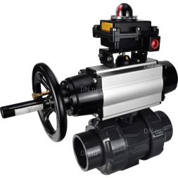 Кран шаровой BV4242E-FP-GRM-ISO Дн40 Ру10 полнопроходной, корпус - НПВХ, шар - НПВХ, уплотнение - EPDM, с пневмоприводом PA-DA-105-1 и БКВ APL-410N EX