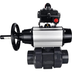 Кран шаровой BV4242E-FP-GRM-ISO Дн40 Ру10 полнопроходной, корпус - НПВХ, шар - НПВХ, уплотнение - EPDM, с пневмоприводом PA-DA-105-1 и БКВ APL-410N EX