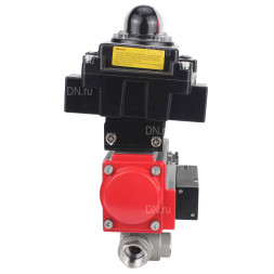 Кран шаровой BV3232P(4pc)-SP-3WL-T-ISO-H Ду65 Ру40 стандартнопроходной трехходовой L-тип, нержавеющая сталь SS316, внутренняя резьба, PTFE, пн.приводом PA-SA-105, пн.распределителем 4M310-08 DC24V и БКВ APL-410N EX