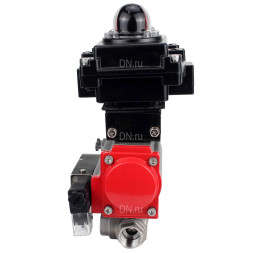 Кран шаровой BV3232P(4pc)-SP-3WL-T-ISO-H Ду65 Ру40 стандартнопроходной трехходовой L-тип, нержавеющая сталь SS316, внутренняя резьба, PTFE, пн.приводом PA-SA-105, пн.распределителем 4M310-08 DC24V и БКВ APL-410N EX