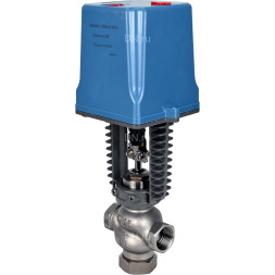 Клапан регулирующий VRg1-31M-PED-T 1 1/4″ Ду32 Ру25 двухходовой, односедельный, резьбовой, корпус - нержавеющая сталь AISI304, уплотнение - металл с электроприводом XCK220-1500 AC220V