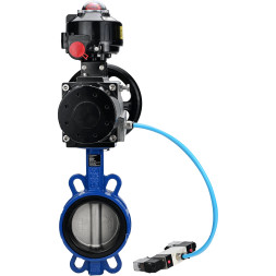 Затвор дисковый поворотный WBV1432E-2W-Fb-H Ду150 Ру16, корпус - чугун GGG50, диск - нержавеющая сталь 316L, уплотнение - EPDM, с пневмоприводом PA-DA-105-1 двойного действия, с пневмораспределителем 4V320-08 AC220V, с БКВ APL-510N-EX