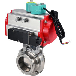 Затвор дисковый поворотный кламповый WBV3131E-2W-C-H Ду25 Ру10 корпус - пищевая нержавеющая сталь 304, уплотнение - EPDM, с пневмоприводом PA-DA-052, пневмораспределителем 4M310-08 DC24V и магнитным переключателем ALS200D