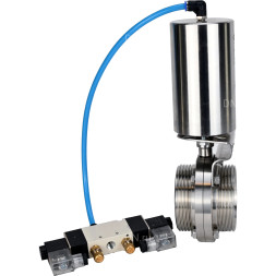 Затвор дисковый поворотный WBV3131S-2W-T-H Ду80 Ру10 резьбовой, пищевая нержавеющая сталь 304, уплотнение – Silicon, с пневмоприводом PA-SA-85 и пневмораспределителем 4V320-10 AC220V