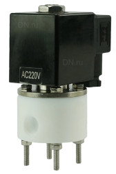 Клапан электромагнитный VS841-VT-NC-220VAC 1/4″ Ду5 Ру4 соленоидный двухходовой, корпус - PTFE, уплотнение - VITON, резьбовой, прямого действия, нормально закрытый, катушка - 220В