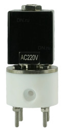 Клапан электромагнитный VS841-VT-NC-220VAC 1/4″ Ду5 Ру4 соленоидный двухходовой, корпус - PTFE, уплотнение - VITON, резьбовой, прямого действия, нормально закрытый, катушка - 220В