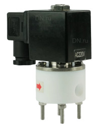 Клапан электромагнитный VS841-VT-NC-220VAC 1/4″ Ду5 Ру4 соленоидный двухходовой, корпус - PTFE, уплотнение - VITON, резьбовой, прямого действия, нормально закрытый, катушка - 220В