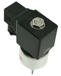 Клапан электромагнитный VS841-VT-NC-220VAC 1/4″ Ду5 Ру4 соленоидный двухходовой, корпус - PTFE, уплотнение - VITON, резьбовой, прямого действия, нормально закрытый, катушка - 220В
