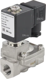 Клапан электромагнитный VS431-VT-NC-24VAC 3/8″ Ду10 Ру16 пилотного действия двухходовой, корпус - сталь нержавеющая 304, присоединение - внутренняя резьба, уплотнение - VITON, нормально-закрытый, катушка - 24В AC