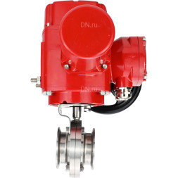 Затвор дисковый поворотный WBV3131E-2W-C-H Ду65 Ру10 кламповый, корпус - пищевая нержавеющая сталь 304, уплотнение - EPDM, с электроприводом QT-EX-005M-O2-220VAC-У1 с моментной муфтой и штурвалом