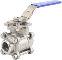 Кран шаровой BV3232P(3pc)-FP-W-ISO-H Ду100 Ру25 полнопроходной двухходовой, нержавеющая сталь SS316, под приварку, уплотнение - PTFE, с ISO фланцем и рукояткой