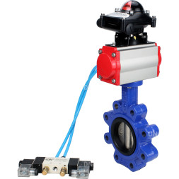 Затвор дисковый поворотный WBV1616N-2W-Fb-H Ду125 Ру16 LUG корпус - чугун QT450, диск - чугун QT450, уплотнение - NBR, с пневмоприводом PA-DA-105, пневмораспределителем 4V320-08 AC220V и БКВ APL-210N