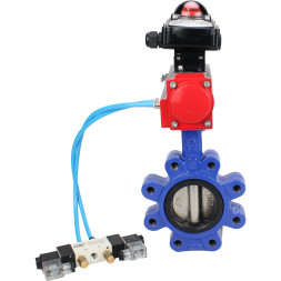 Затвор дисковый поворотный WBV1616N-2W-Fb-H Ду125 Ру16 LUG корпус - чугун QT450, диск - чугун QT450, уплотнение - NBR, с пневмоприводом PA-DA-105, пневмораспределителем 4V320-08 AC220V и БКВ APL-210N
