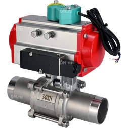 Кран шаровой BV3131P(3pc)-FP-W-ISO-H LONG Ду15 Ру63 полнопроходной, корпус - нержавеющая сталь 304, уплотнение - PTFE, под приварку, с пневмоприводом PA-DA-052, пневмораспределителем 4M310-08 DC24V и магнитным переключателем ALS200D