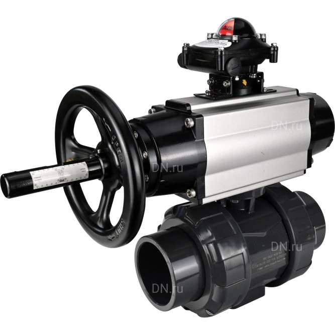 Кран шаровой BV4242E-FP-GRM-ISO Дн20 Ру10 полнопроходной, корпус - НПВХ, шар - НПВХ, уплотнение - EPDM, с пневмоприводом PA-DA-105-1, пневмораспределителем 4M310-08 DC24V и БКВ APL-210N в Барнауле