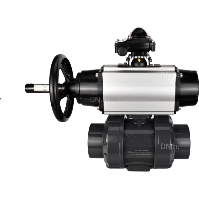 Кран шаровой BV4242E-FP-GRM-ISO Дн20 Ру10 полнопроходной, корпус - НПВХ, шар - НПВХ, уплотнение - EPDM, с пневмоприводом PA-DA-105-1, пневмораспределителем 4M310-08 DC24V и БКВ APL-210N в Барнауле