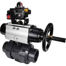 Кран шаровой BV4242E-FP-GRM-ISO Дн65 Ру10 полнопроходной, корпус - НПВХ, шар - НПВХ, уплотнение - EPDM, с пневмоприводом PA-DA-105-1 и БКВ APL-410N EX