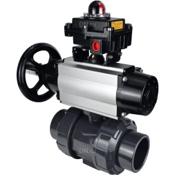 Кран шаровой BV4242E-FP-GRM-ISO Дн65 Ру10 полнопроходной, корпус - НПВХ, шар - НПВХ, уплотнение - EPDM, с пневмоприводом PA-DA-105-1 и БКВ APL-410N EX