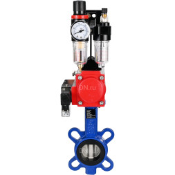 Затвор дисковый поворотный WBV1432N-2W-Fb-H Ду150 Ру16, корпус - чугун GGG50, диск - нержавеющая сталь 316L, уплотнение - NBR, с пневмоприводом PA-SA-140 с возвратными пружинами, пневмораспределителем 4M310-08 AC220V, БПВ AFC2000